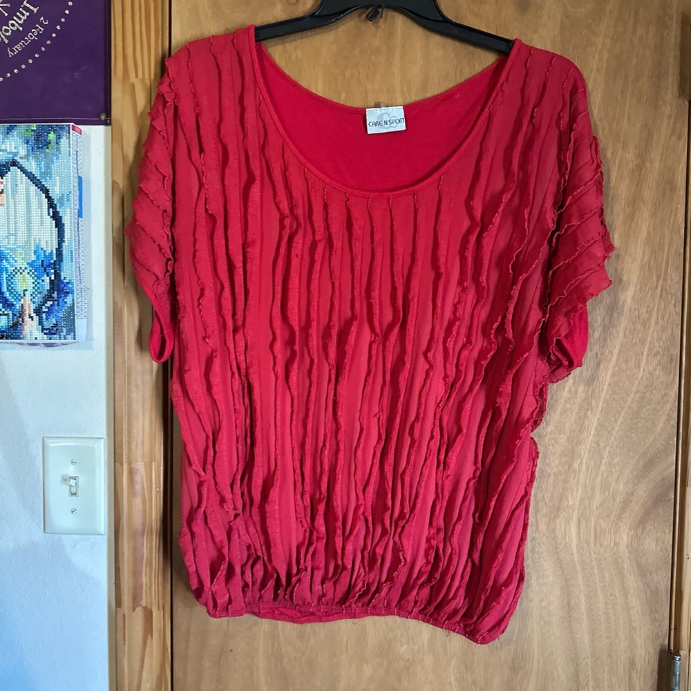 Caren Sport Red Short Sleeve Textured Top